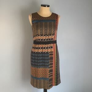 Classiques Entier Silk Sheath Dress 8 Geo Print Sleeveless Work Cocktail